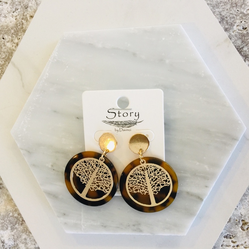 LAST ONE! Tree Of Life Acetate Tortoise Earrings - Picture 3 of 6